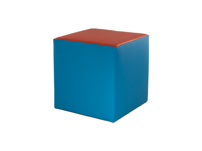 Vierkante Kinderpoef in LEGO kleuren Blauw met Rode Top - SL 2110