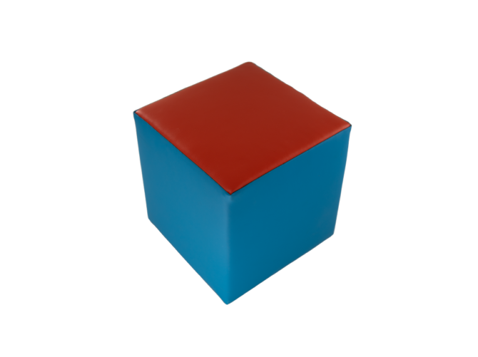 Vierkante Kinderpoef in LEGO kleuren Blauw met Rode Top - SL 2110